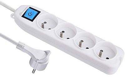 Electraline 32041 - Regleta, con 4 tomas, interruptor, enchufe plano, 1,5 m, color blanco