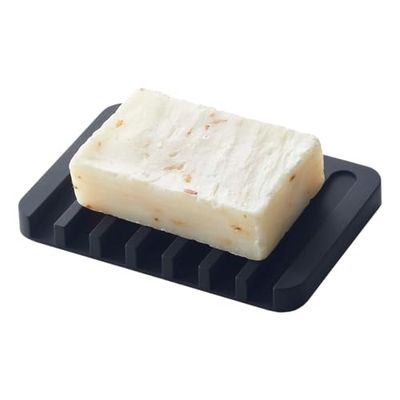 YAMAZAKI Self-Draining Soap Tray bandeja de sabão, silicone, preto, tamanho único
