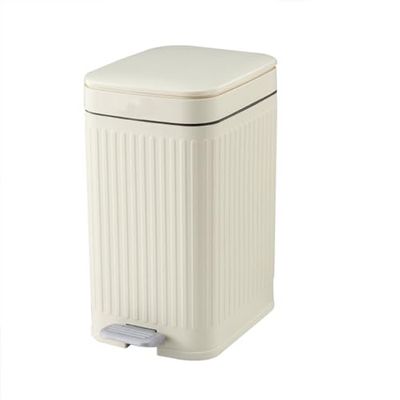 Aura Rechthoekige pedaalemmer, smal, van kunststof, 10 l, wit, industriële stijl, ideaal voor keuken, kantoor, badkamer, camper