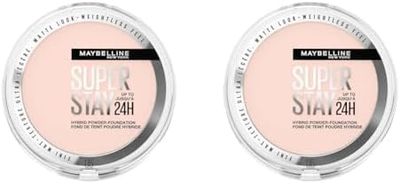 Maybelline Powder Foundation, Long-lasting 24H Wear, Medium to Full Coverage, Transfer, Water & Sweat Resistant, SuperStay 24H Hybrid Powder Foundation, 05 (Pack of 2)