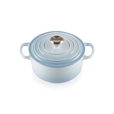 Le Creuset Signature gjutjärnspanna med lock, Ø 22 cm, rund, lämplig för alla typer av spisar och induktion, volym: 3,3 l, 3,932 kg, havsblå