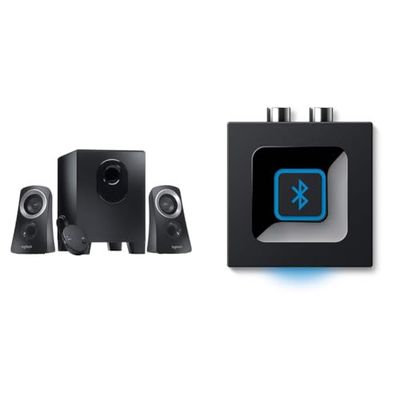 Logitech Z313 2.1 Multimedia Speaker Systeem met Subwoofer, Full Range Audio, 50 Watt Piekvermogen, Diepe Bas, 3.5 mm Audio Input, Zwart & Logitech Draadloze Bluetooth Audio Ontvanger - Zwart/Blauw