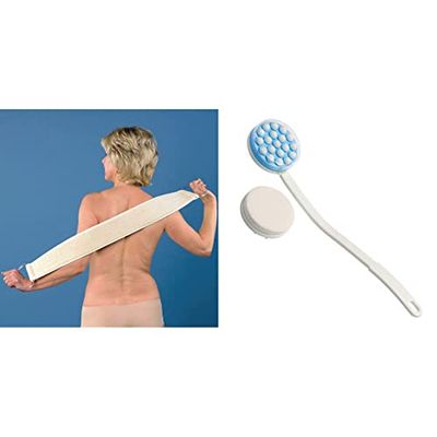 Flannel Strap Double Sided & Sammons Preston Lotion Applicator with Massage Head, Long Handle and Foam Massaging for Back, Easily Apply Lotions, Creams, Oils, Pain Relief Gel, Suncreen, Mobility Aid