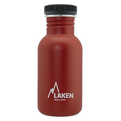 Laken roestvrijstalen fles met zwarte draadstekker en 500 ml brede mond, rood