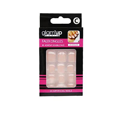 Glam'Up Paris - Unghie finte, copertura completa, facile da usare, 24 unghie finte per scatola + adesivi bifacciali, forma quadrata, arrotondata, n. 1, colore: Rosa
