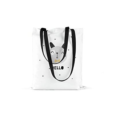 Bonamaison Printed Tote Bag, Reusable Grocery Bag, Shopping Bag, Machine Washable, Foldable, Canvas Cloth Bag with Black Handles, Size: 48x55 cm