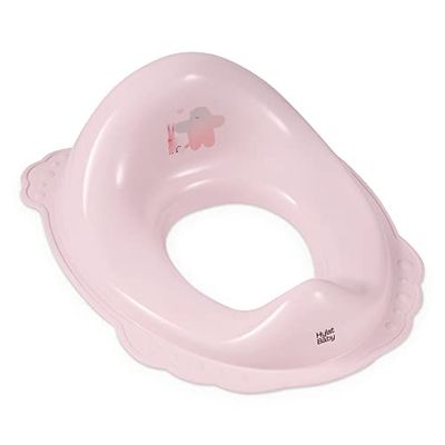 Hylat Baby Reductor wc niños útil para el aprendizaje del uso del inodoro, para niñas y niños, material sólido, goma antideslizante, color rosa, Motivo Hug me