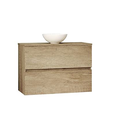 Baikal Set di mobili da bagno Ness, speciale per piccoli bagni. Mobile da fondo ridotto di 36 cm, con lavabo in ceramica. Mobile montato. Due cassetti 80 cm Nature