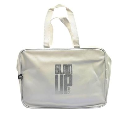 Glam'Up Paris – Large Capacity Travel Case – Makeup Bag Storage Bag – Practical and Durable Travel Organizer – Iridescent White, Pearl White, Vanity Toiletry Bag