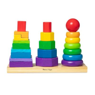 Melissa & Doug Empilhador geométrico com 25 peças, brinquedos de desenvolvimento, brinquedo educativo de madeira, brinquedo montessori, presente para meninos e meninas de 2 3 4 5 anos