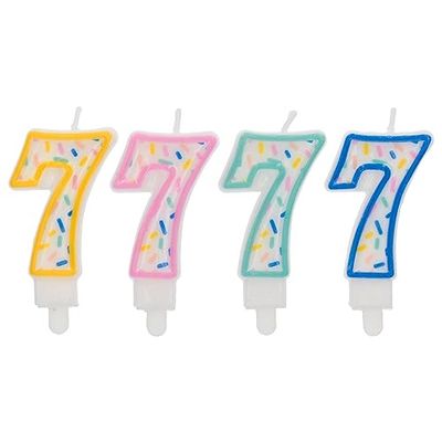 Folat 24177 Taartkaars Sprinkles cijfer/cijfer 7 gesorteerd - 9 cm verjaardagskaarsen voor verjaardag, verjaardagsdecoratie, voor kinderfeesten, bruiloften, bedrijfsfeesten, jubilea, meerkleurig