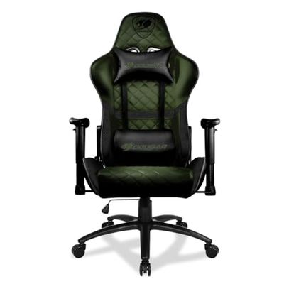 Cougar Gaming | Fauteuil Gaming | Armoronegreen - Vert - Conception Ergonomique - Revêtement en Similicuir - Ajustable - Structure Aluminium - Roulettes Silencieuses