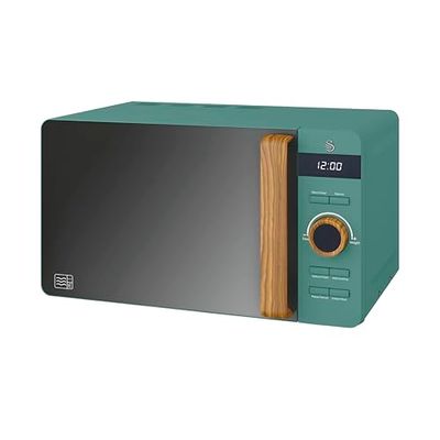 Swan SM22036LGREN Nordic LED Digital Microwave with Glass Turntable, 6 Power Levels & Defrost Setting, 20L, 800W, Green
