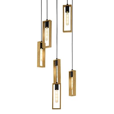 Eglo Candeeiro suspenso Littleton, 6 focos vintage em design industrial, estilo retro de aço e madeira, cor preta, castanho, lâmpada E27