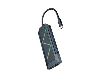 Watio Wave Hub USB C avec 9 Ports USB 3.0, éclairage RVB, idéal pour Un Transfert de données Rapide et Une connectivité Polyvalente