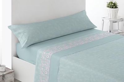 Miracle Home. Ronda lakanset, 3-delat set, justerbart underlakan, bänkskiva och örngott. Anti-skalning 50% bomull – 50% borstad mikrofiber, blå 90 x 200 – säng 90