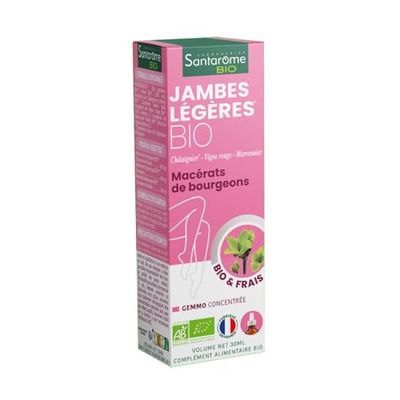 Santarome Bio - Jambes Légères Bio - Macérat de Bourgeons - Complément Alimentaire Circulation - Jambes Lourdes, Douleurs Veineuses - Bourgeons - Châtaignier, Vigne Rouge, Marronnier - Flacon 30 ml