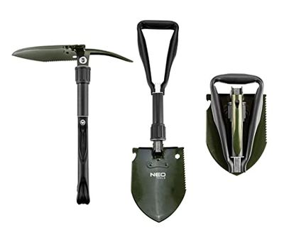 NEO Tools Klapschop, 5 functies in één, schop, puntige hak, flesopener, zaag, 10 mm steeksleutel, tas om mee te nemen