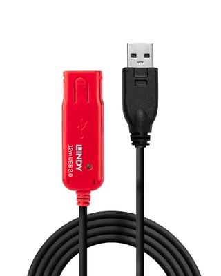 Lindy 12 m cabo USB 2.0 - cabo USB (12 m, USB A, USB A, macho conector/fêmea conector, 480 Mbit/s, preto)