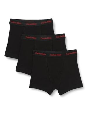 Calvin Klein Hombre Pack de 3 Bóxers Trunks Algodón con Stretch, Negro (Black W/ Pompian Red Logos), L