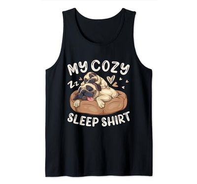 Camisa acogedora para dormir, perro carlino con cachorro Camiseta sin Mangas