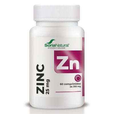 Soria Natural Zinc Comprimidos 25mg - Complemento Alimenticio para Reforzar las Defensas, Metabolismo, Caída del Cabello, Piel y Uñas, Función Cognitiva, Antioxidante y Huesos Sanos | 60 comprimidos