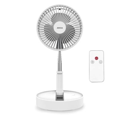 Jocca Staande ventilator met afstandsbediening, oplaadbare accu, 7200 mAh, draagbare ventilator, 3 snelheden, in hoogte verstelbaar van 36 tot 97,5 cm, opvouwbaar, USB-oplader