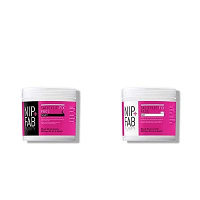 Nip+Fab Salicylic Fix Acid Night Pads & Day Pads, 120 Count, Hydrating Face Wipes, Tub, Adult, Aloe Vera Scent