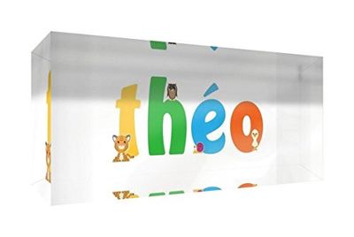 Little Helper LHV-THÉO-521BLK-15FR Souvenir Décoratif en Acrylique Transparent Poli comme Diamant Style Illustratif Coloré avec le Nom de Jeune Garçon Théo 5 x 21 x 2 cm Grand
