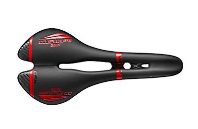 Selle San Marco ASPIDE Carbon FX - Racefietszadel, Carbon Frame, Hoes van Resistente Microvezel, Hoge Prestaties, Anatomisch Gat - Maat S2, Zwart/Rood