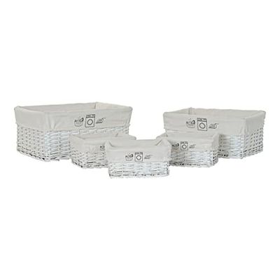 Basket (set) made of wicker and polyester, white, 48 x 38 x 22 cm (reference: DC-179926)