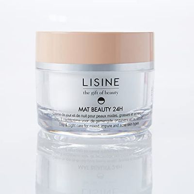 Crème Jour/Nuit Mat Beauty 24h 50 ml - Soin Visage Peaux Mixtes, Impures, Grasses et Acnéiques - Actifs Anti-Inflammatoires, Matifiants, Hydratants, Stimulants le Renouvellement Cellulaire - LISINE