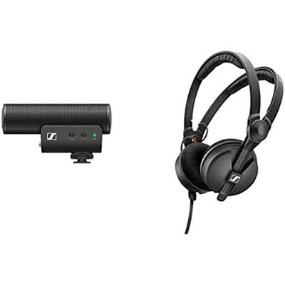 Sennheiser MKE 400 Micrófono Shotgun Direccional para Cámara con Conectores TRS y TRRS de 3,5mm para DSLR, Mirrorless y Móvil HD 25 Edición Especial Auriculares