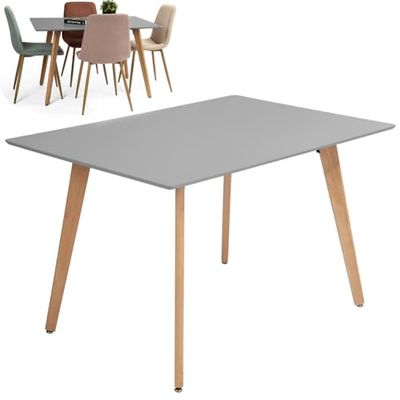 Shally Dogan Stół do kuchni, salonu, salonu, prostokątnego stolika kawowego, skandynawski design, prostokątny kształt z szarą półką i nogami z naturalnego drewna, 110 x 70 x 75 cm