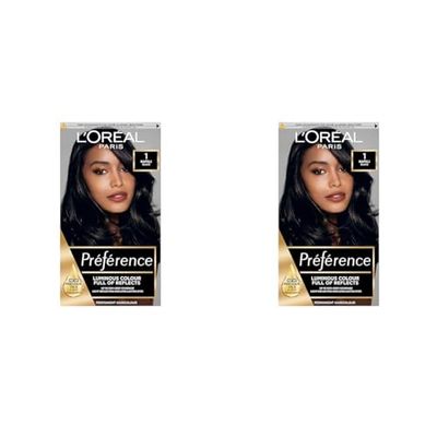 L'Oreal Paris Preference Hair Dye, Long Lasting, Luminous Permanent Hair Colour, 1, Napoli (Pack of 2)