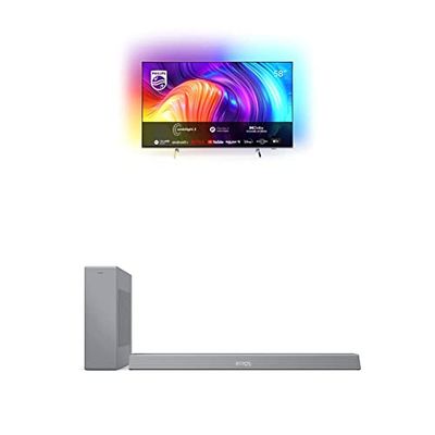 Philips 58PUS8507 58 pollici 4K smart TV UHD LED Android TV con Ambilight, Processore P5 TAB8505 - Soundbar Bluetooth 2.1 subwoofer wireless - 240W - Dolby Atmos