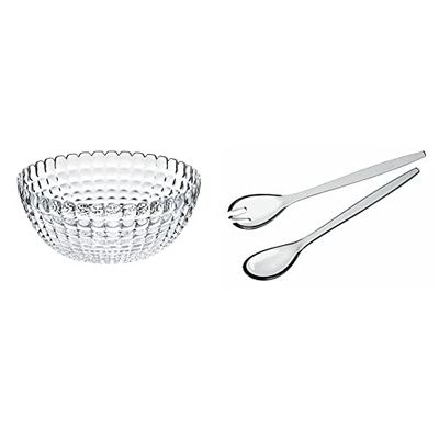 Guzzini, Xl Bol Tiffany, Ø30 x h13 cm & Couverts à Salade 28 Cm, 28 cm