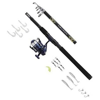 Mitchell Neurona, caña de Pescar, Juego señuelos, Combo de Pesca Listo para IR, Unisex, Azul/Oro, 242 15-40g-3000