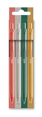Miquelrius - Lot de 4 stylos à clic, encre semi-gel, couleurs corail, gris, vert, moutarde