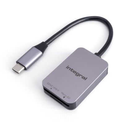 Integral Fente Double UHS-II V90,V60 SD 4.0 & microSD Adaptateur Lecteur de Cartes mémoire USB C – pour iPhone 15,16 Plus,Pro,Pro Max, MacBook Pro,Air, iPad, PC, Ordinateur Portable, Smartphone