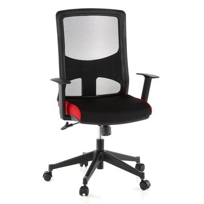 hjh OFFICE 653130 Silla de Oficina LAVITA Tela Negro/Rojo, Silla giatoria, Respaldo ergonómico en Malla Transpirable