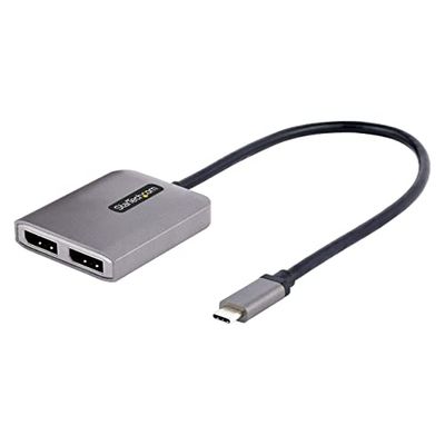StarTech.com Adaptador USB-C a DisplayPort 1.4 Doble, Hub MST USB C Multi Monitor, Divisor Multiplicador DP Doble 5K 60Hz DP, HDR, Cable Extra Largo, Solamente para Windows (MST14CD122DP)