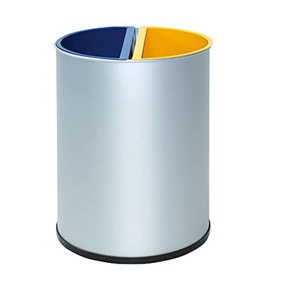 OFITURIA® Papelera para Reciclaje Metálica Capacidad 28 litros Color Plata Contenedor 2 Compartimentos para Residuos