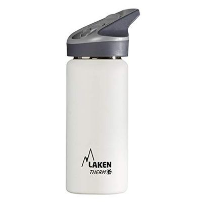 Laken Jannu Vakuumisolerad termisk vattenflaska med dubbla väggar i rostfritt stål 18/8. Upp till 24 timmar av kallt, vit, 500 ml