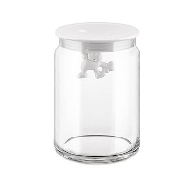 Alessi AMDR05 W glazen Gianni Jar A Little Man Holding On Strakke Medium Keukendoos met Hermetisch Deksel in Thermoplastische Hars, Wit, 90 cl