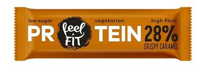 Feel FIT Protein 28% Crispy Carmel Barre protéinée - 14 g de protéines par barre, sans sucre ajouté, 40 g