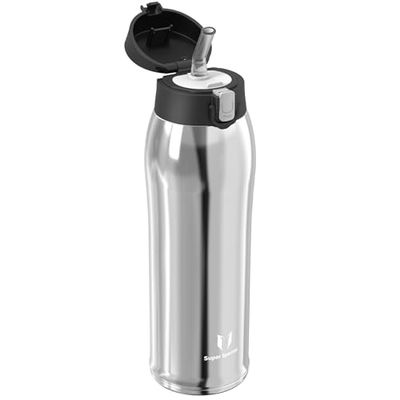 Super Sparrow Roestvrijstalen Drinkfles met Rietje, Drinkbeker, 750 ml, BPA-Vrij, Lekvrij, Drinkfles voor Kinderen, Waterfles voor Sport, Reizen, School