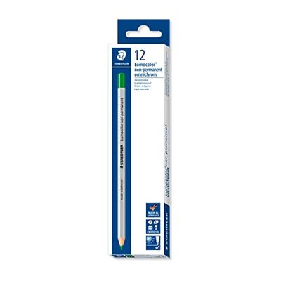 Staedtler Lumocolor Omnichrom, Crayons verts non-permanents pour marquage sur la plupart des surfaces, Effaçables à sec et à l'eau, Couleurs intenses, Boîte carton avec 12 crayons assortis, 108-5 VE