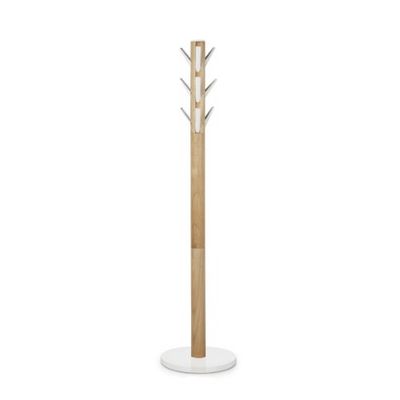 Umbra Flapper Cabide com 9 ganchos rebatíveis, madeira de borracha, branca/natural, 40 x 40 x 169 cm