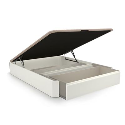 duehome | Luxury S-MAX, Canapé Abatible con Cajón Frontal Extraíble y Zapatero Interior, Acabado en Blanco, Medidas: 150 cm (Ancho) x 190 cm (Largo) x 31 cm (Alto)